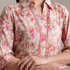 Women Floral Print Puff Sleeve A-Line Midi Dress