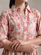 Women Floral Print Puff Sleeve A-Line Midi Dress