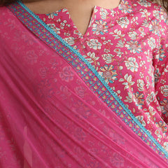 Khushal K Women Floral Printed Regular Pure Cotton Pink Kurta & Palazzo With Dupatta
