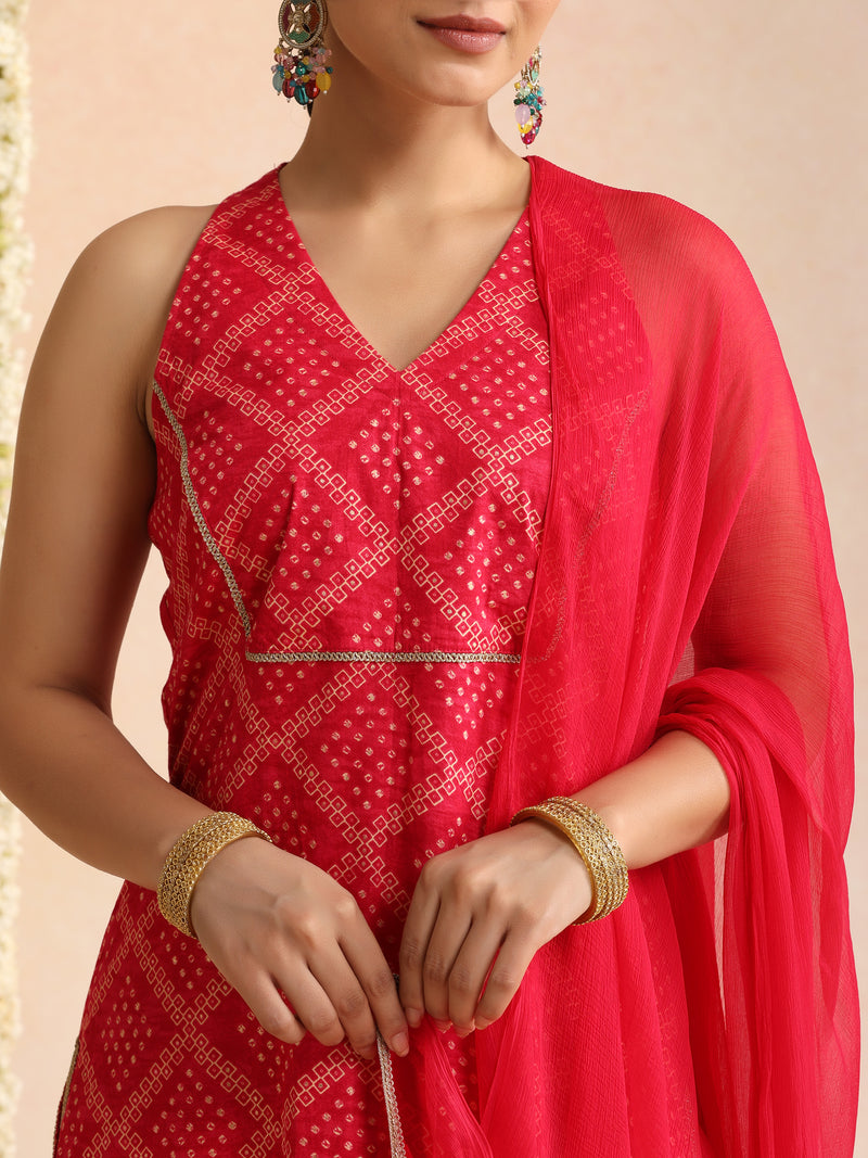Women Bandhani Printed Kurta with Palazzos & Dupatta