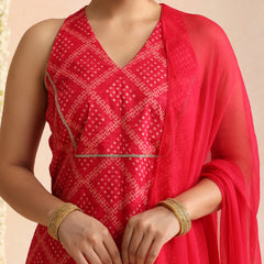 Women Bandhani Printed Kurta with Palazzos & Dupatta