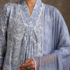 Floral Printed Pure Cotton A-Line Kurta With Palazzos And Dupatta