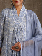 Floral Printed Pure Cotton A-Line Kurta With Palazzos And Dupatta