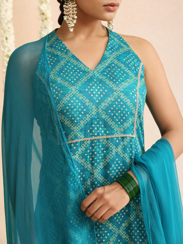 Turquoise & White Bandhani-Style Kurta Set