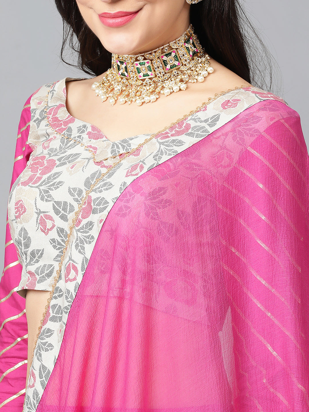 Floral Printed Gotta Patti Ready To Wear Lehenga & Blouse With Dupatta