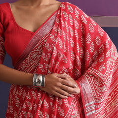 Women Hand Block Cotton Linen Printed saree