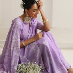 Women Hand Block Purple Pure Cotton Printed Saree