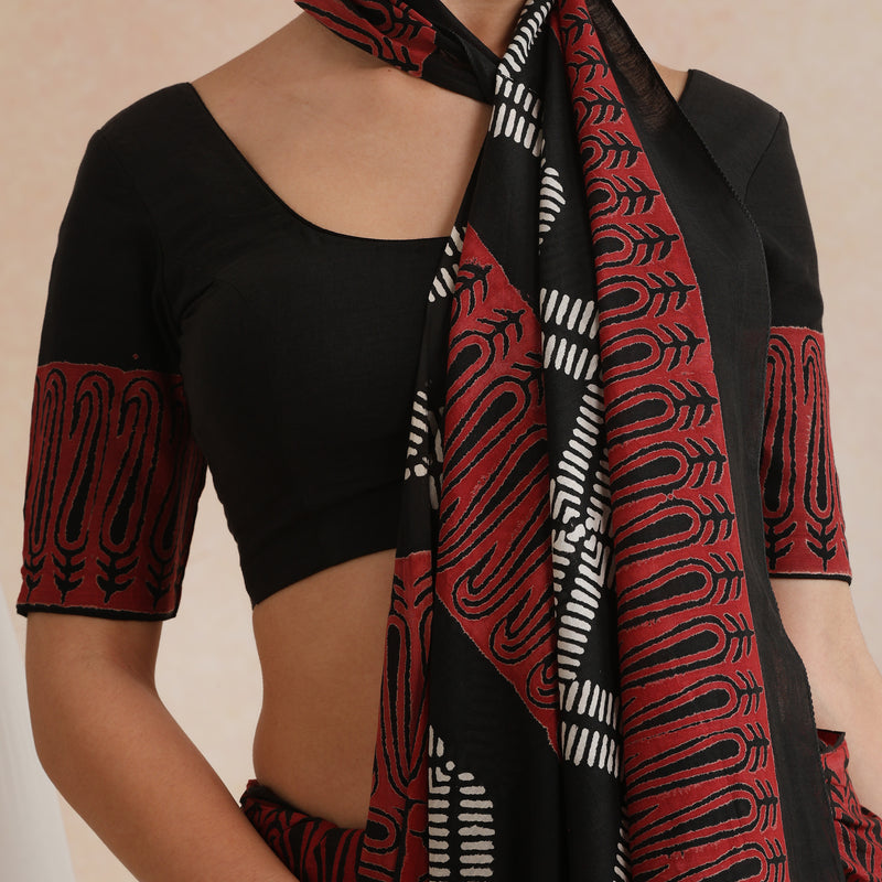 Women Hand Block Black Pure Cotton Printed Saree - Khushal K - Image 2