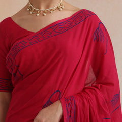 Women Hand Block Pink Pure Cotton Printed Saree