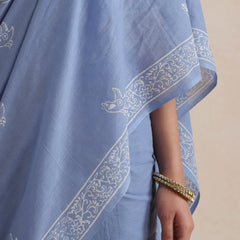 Women Hand Block Blue Pure Cotton Printed Saree