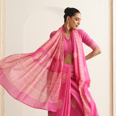 Women Hand Block Pink Pure Cotton Printed Saree