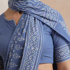 Women Hand Block Blue Pure Cotton Printed Saree