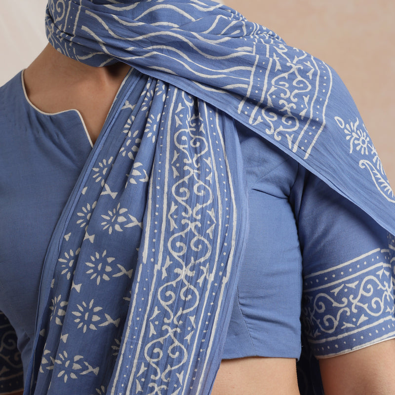 Women Hand Block Blue Pure Cotton Printed Saree - Khushal K - Image 2