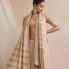 Women Hand Block Brown Pure Cotton Printed Saree