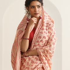 Women Hand Block Peach Pure Cotton Printed Saree