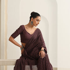 Women Hand Block Brown Pure Cotton Printed Saree