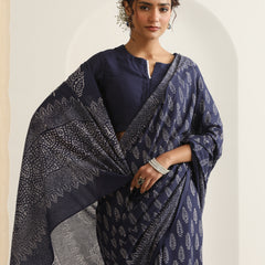 Women Hand Block Blue Pure Cotton Printed Saree