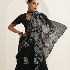 Women Hand Block Black Pure Cotton Printed Saree
