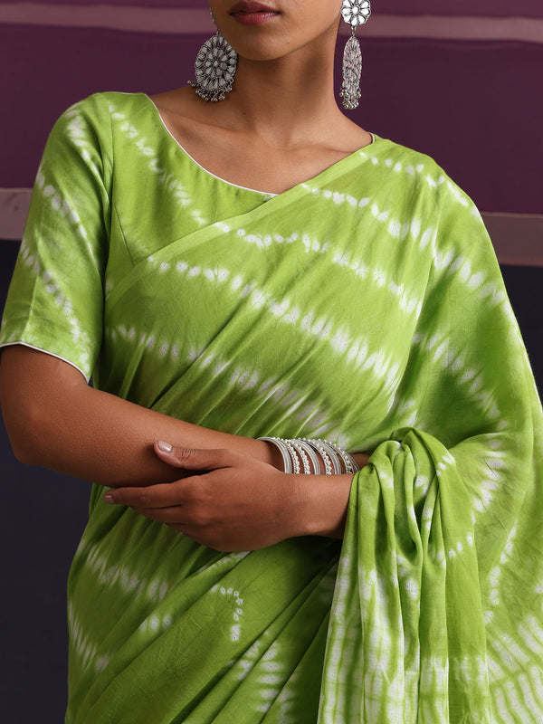 Women Hand Block Green Pure Cotton Printed Saree