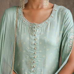 Ethnic Motifs Printed Panelled A-Line Pure Cotton Kurta with Palazzos & Dupatta
