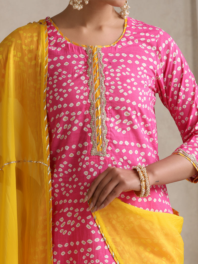 Khushal K  Printed Round Neck Pure Cotton Straight Kurta set