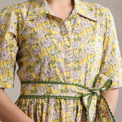 Women Floral Print Shirt Dress