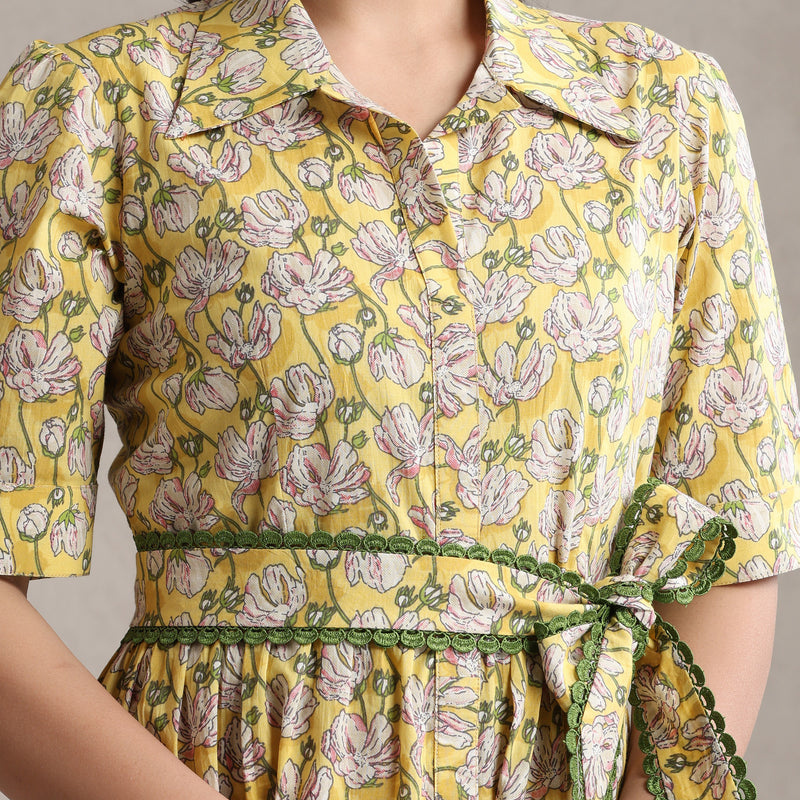 Women Floral Print Shirt Dress - Yellow - Khushal K - Image 2