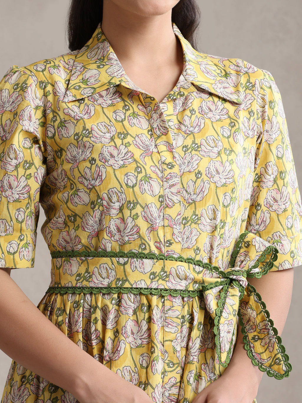 Women Floral Print Shirt Dress