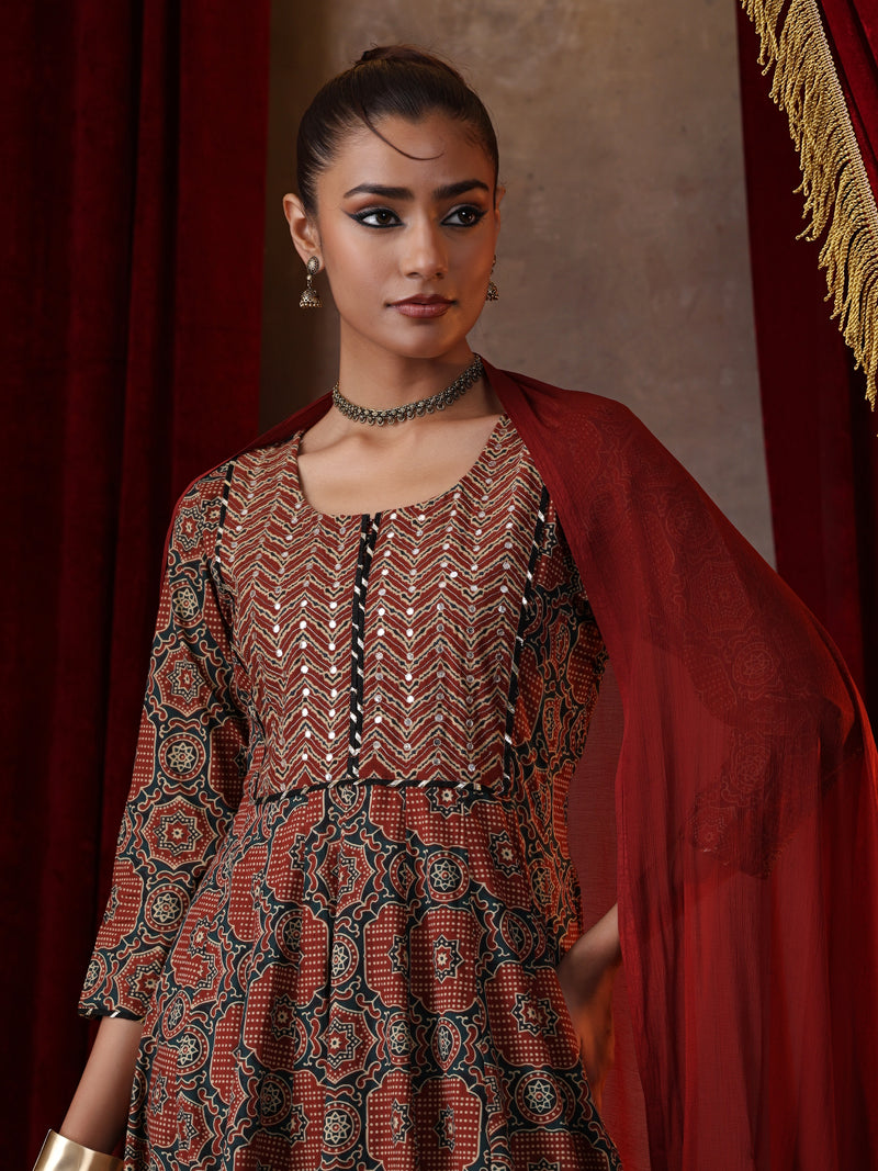 Khushal K Women Cotton kurta and palazzo with dupatta set - Rust