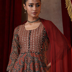 Khushal K Women Cotton kurta and palazzo with dupatta set - Rust