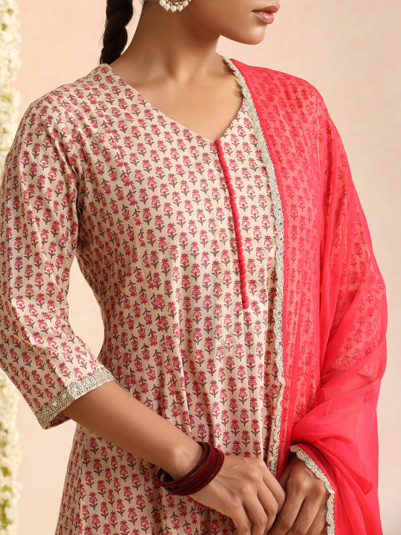 Women Ethnic Motifs Printed Pure Cotton Kurta & Trouser With Dupatta