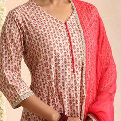 Women Ethnic Motifs Printed Pure Cotton Kurta & Trouser With Dupatta