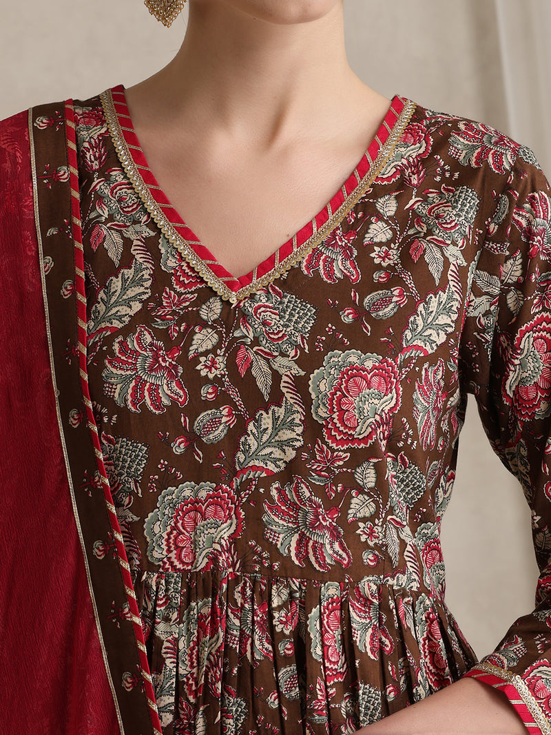 Khushal K Women Floral Printed Pure Cotton Anarkali Kurta set