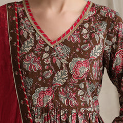 Khushal K Women Floral Printed Pure Cotton Anarkali Kurta set