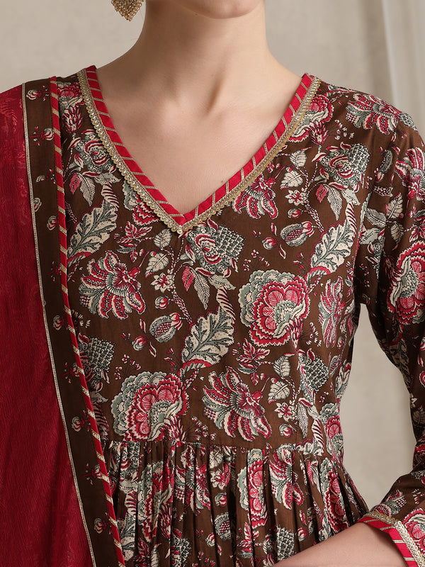 Khushal K Women Floral Printed Pure Cotton Anarkali Kurta set