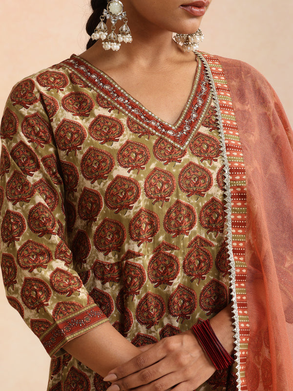 Women Ethnic Motifs Printed Cotton A-Line Kurta with Palazzos & Dupatta