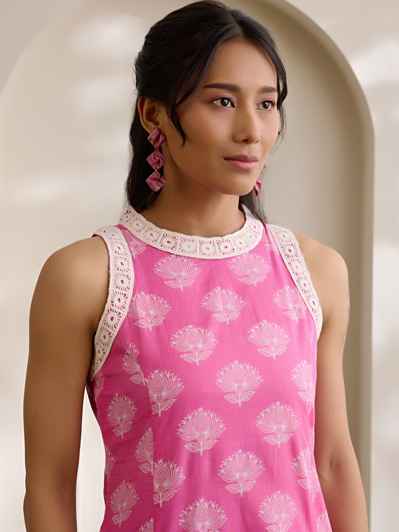 Khushal K Women Cotton Kurta With Palazzo Set - Pink