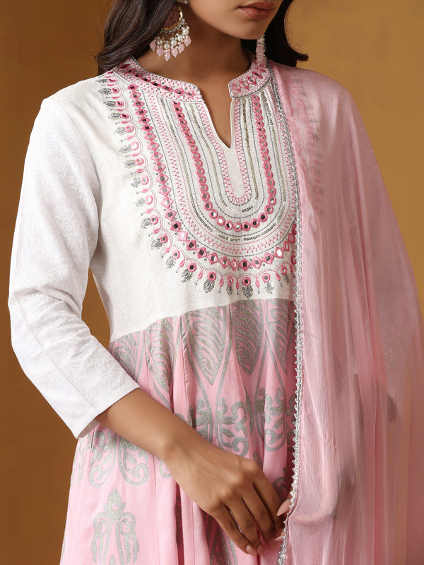 Khushal K Floral Embroidered Anarkali Thread Work Kurta set