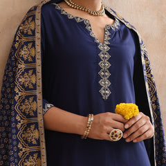 Ethnic Motifs Embroidered V-Neck Thread Work Kurta With Trousers & Dupatta