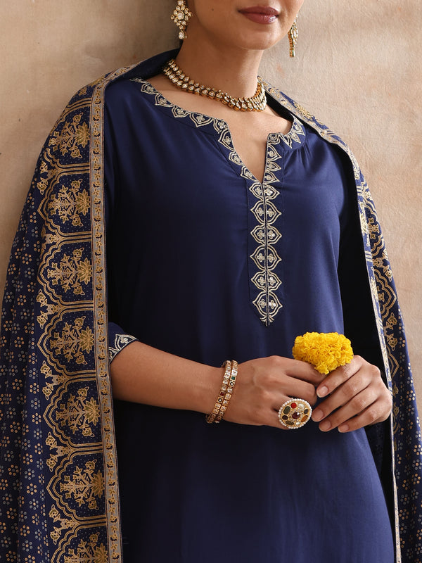 Ethnic Motifs Embroidered V-Neck Thread Work Kurta With Trousers & Dupatta