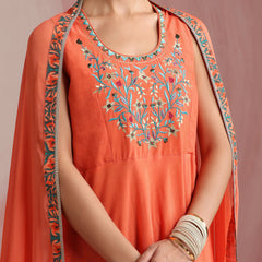 Ethnic Motifs Embroidered Round Neck Thread Work Kurta With Palazzos & Dupatta