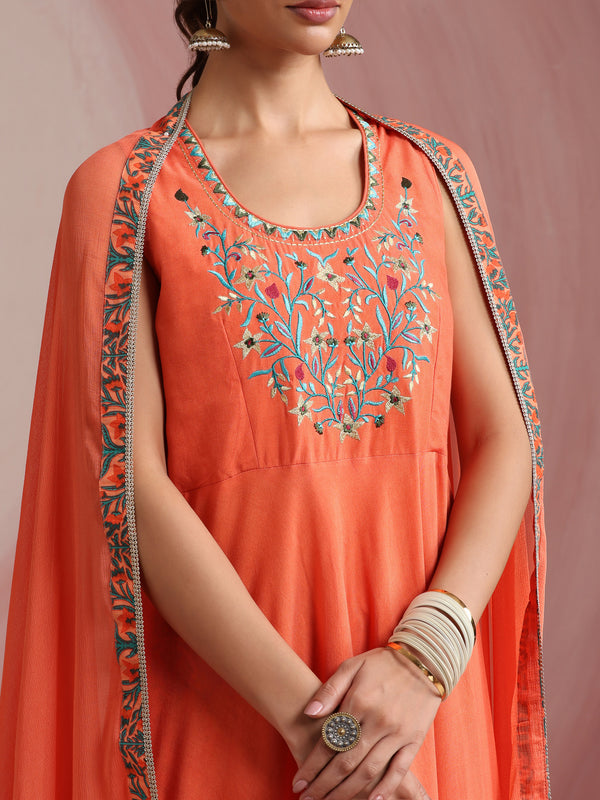 Ethnic Motifs Embroidered Round Neck Thread Work Kurta With Palazzos & Dupatta
