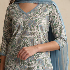 Khushal K Women Floral Printed Regular Pure Cotton Off-White Kurta & Palazzo With Dupatta