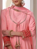 Floral Embroidered Sequinned Jacket Straight Kurta With Palazzos & Dupatta