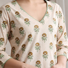 Floral Printed Cotton V-Neck Tunic With Trouser Co-Ords