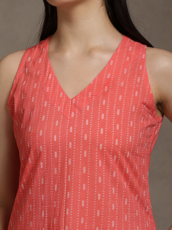 Khushal K Geometric Printed V-Neck Pure Cotton Straight Kurta set