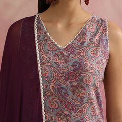 Paisley Printed Sleeveless Straight Kurta with Palazzos & Dupatta