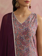 Paisley Printed Sleeveless Straight Kurta with Palazzos & Dupatta