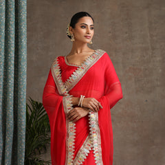 Red Poly Chiffon Fashion Saree