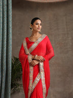 Red Poly Chiffon Fashion Saree